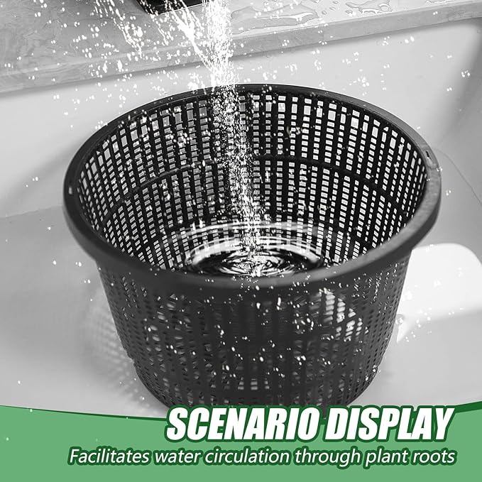Roshtia 4 Pcs 8.35 Inch Hydroponic Baskets Aquatic Black Plastic Garden Mesh Net Pot Hydroponic Pots Slotted Pond Basket Aquarium Plant Pots for Lily Nursery Grow Planting Supplies