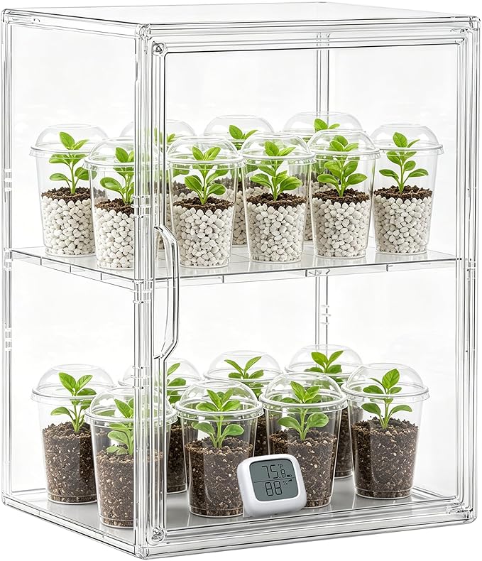 2-Tier Mini Greenhouse Indoor, Clear Stackable Tabletop Greenhouse with Magnetic Door,Small Greenhouse for Garden Plant Seed Starting,Home&Garden,1 Pack