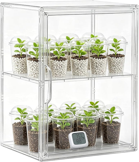 2-Tier Mini Greenhouse Indoor, Clear Stackable Tabletop Greenhouse with Magnetic Door,Small Greenhouse for Garden Plant Seed Starting,Home&Garden,1 Pack