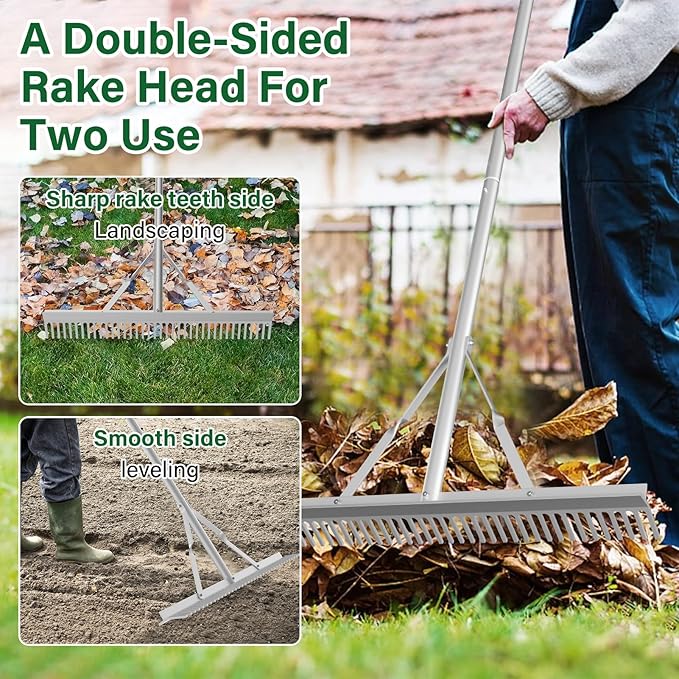 Aluminum Landscape Rake,Landscape Rake 36",Leaf Rake Tool for Loosening Soil,Lawn Care,Weeding Lake,Garden,Pond,Beach Landscaping(36" Head X 67" Handle)