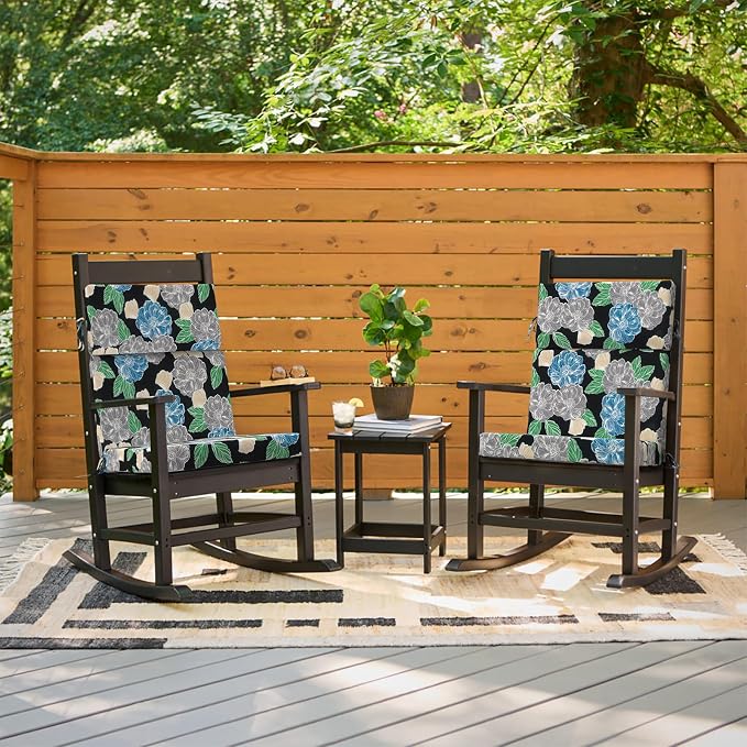 DYTXIII Outdoor High Back Chair Cushions Set of 2, 44"x22" Water Repellent Patio Seat Cushions with Elastic Sponge, All Weather Chair Pads for Rocking, Dining Chairs, Patio Furniture - Peony Garden