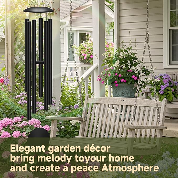 78" Extra Large Wind Chimes for Outside Deep Tone, 6 Thick and Bold Aluminum Tubes Tuned Relaxing Melody Wind Chime, Big Wind Chimes for Garden Patio Decor, Great Gift Idea for Mother's Day (Black)