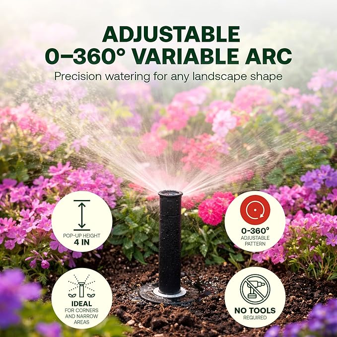 Rain Bird 1804VAN 1800 Series Professional 4 Inch Pop Up Sprinkler Head, 4 Pack - Lawn Sprinkler with Adjustable 0-360 Degree Arc Nozzle Pattern, Up to 15 Ft Spray Distance, 1/2 in NPT Threaded Inlet