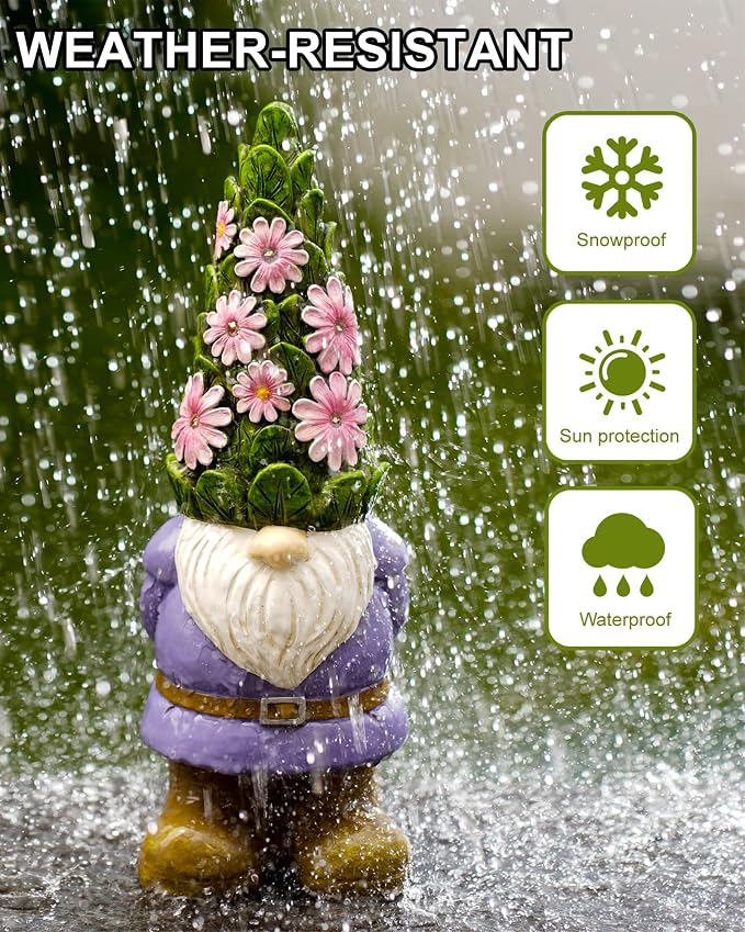 Nacome Solar Garden Outdoor Statues Gnome with Succulent and 7 LED Lights - Lawn Decor for Patio, Balcony, Yard Ornament for Mom Grandma Women