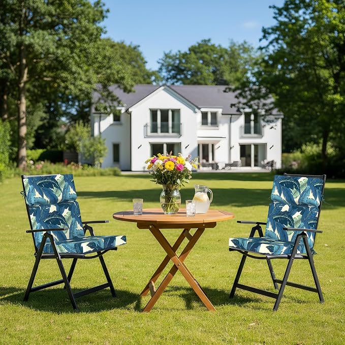 DYTXIII Outdoor High Back Chair Cushions Set of 2, 44"x22" Water Repellent Patio Seat Cushions with Elastic Sponge, All Weather Chair Pads for Rocking, Dining, Patio Furniture - Swaying Palms Blue