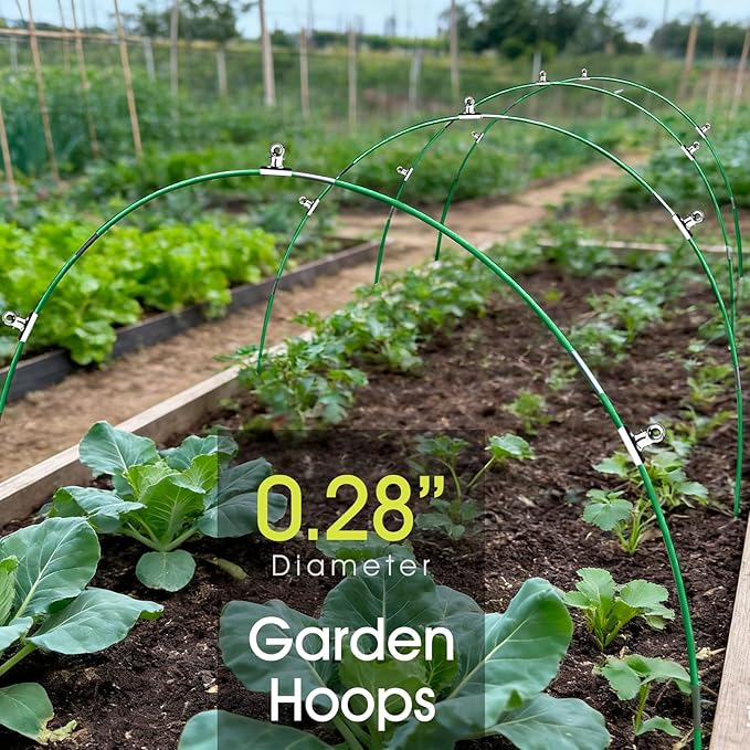 RIFNY 24 PCS Garden Hoops for Raised Beds, Greenhouse Hoops Kit Long Grow Tunnel for Row Cover, Rust-Free Fiberglass Garden Support Poles for Insect Mesh Netting Freeze Plant Cover (Green)