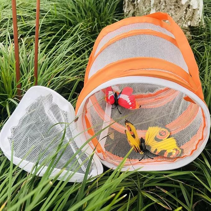 Insect Lore Butterfly Garden Habitat Foldable Washable and Reusable Butterfly Cage 6.3" x 7.9" Tall(Orange, Small)