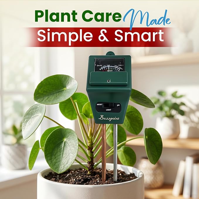 3-in-1 Soil Tester for Moisture, pH & Light – Battery-Free Analog Plant Care Meter with Stainless Steel Probe – for Indoor & Outdoor Gardening, Lawn & Garden Plants