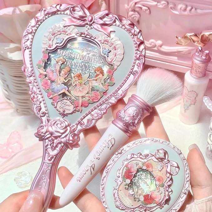 Flower Knows Midsummer Fairytales Hand Mirror,Vintage Heart Handheld Mirror,Fancy & Pretty Princess Handheld Mirror with Long Handle,Gift for Girls & Women(Tea Menthe)