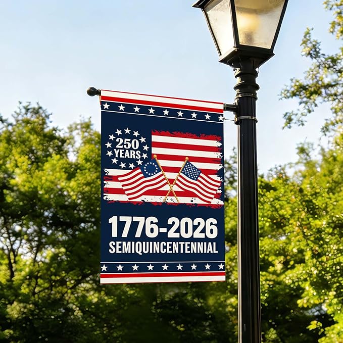 250 Anniversary USA Garden Flag, Double Sided Waterproof Patriotic American Flag 1776-2026, Outdoor Yard Decor 12x18