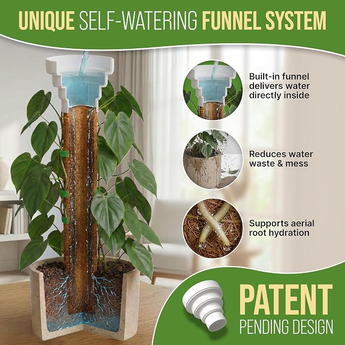 Organo Republic Moss Pole Monstera Plant Support Stakes - 2x26.4 or 48.7" Unique Self-Watering, Extendable Coco Coir Pole for Climbing Plant Supports for Potted Plants Indoor, Totem Pole for Pothos