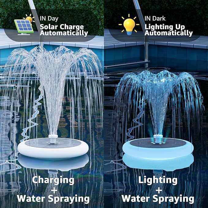 1-Pack Solar Fountain with RGB Lights 3.5W Solar Powered Bird Bath with 6 Nozzle and 4 Fixed Pipes for Pool Garden Pond and Fish Outdoor