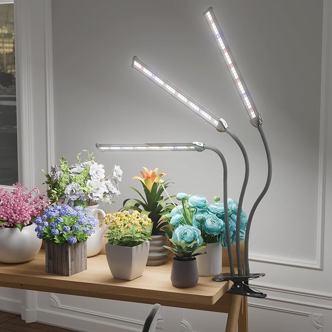 GooingTop Grow Light,24W (160Watts Equiv) 5000K White Full Spectrum LED Growing Lamp Clip on Desk for Indoor Plants,Bulbs Replaceable & Non-dimmable (Black, 120Watts)