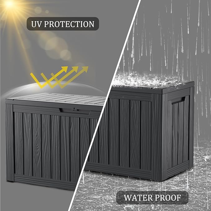 TARKARI 80 Gallon Outdoor Storage Box Waterproof, Resin Deck Boxes with Lockable Lid & UV-Resistant for Patio, Pool, Garden Furniture Cushions & Accessories, Black