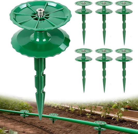 6 Pack 10 Inch Garden Hose Guide Stakes, Upgraded Reinforced Disc, Rotatable Double-Disk Sun Protection Heavy-Duty Plastic Stake, Hose Guard for Yard, Lawn & Flower Bed Landscaping(Green 6Pcs)