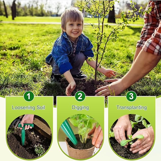 M METERXITY 1-Set Seed Planter Tool, Plastic Hand Dibber Garden Tool with Handle for Sowing Seeds/Transplanting/Planting Bulbs, Handheld Digging Hole Punch Adjustable Dispensers [Dark Green]