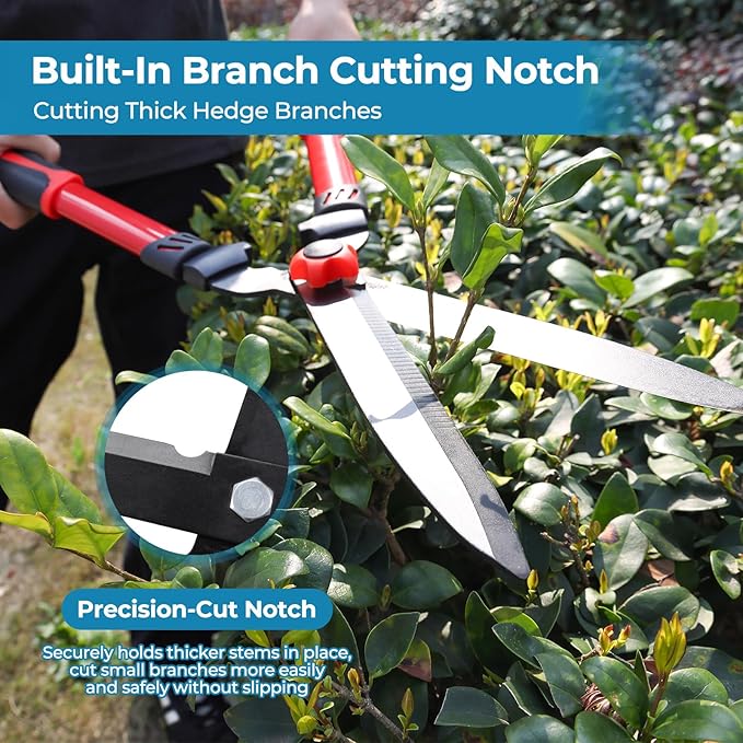 Hedge Shears, Sharp Hedge Clippers for Gardening, 21 inch High Carbon Steel Manual Hedge Trimmer with Ergonomic Anti-slip Handle, Labor-saving Long Garden Shears for Shrubs Bushes Lawn Yard Trimming