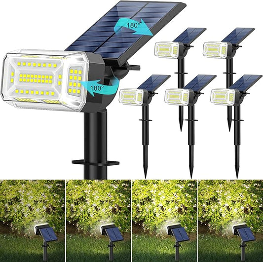 Solar Spot Lights Outdoor Waterproof IP65, [102 LEDs /6 Pack] Solar Spotlights with Adjustable Light & Panel, 4 Modes Landscape Flood Powered Lights for Outside Yard Garden Pathway(Cool White)