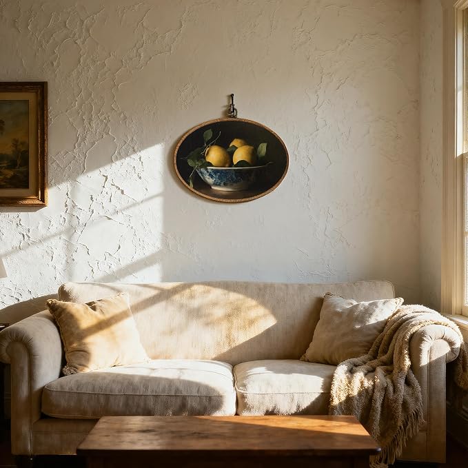 DOFQZ Dark Academia Lemon Oval Wall Art Decor, Vintage Moody Lemon Framed Wall Art, Rustic Farmhouse Fruit Walls Hanging Decor for Kitchen Dining Room Bedroom Home, 11.5x8.5 Inch
