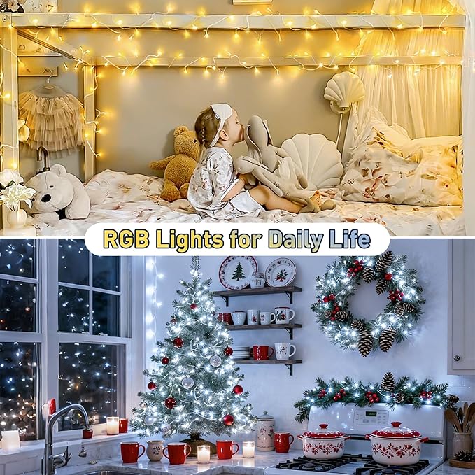 JMEXSUSS 100 LED Color Changing String Lights, 33ft Red White and Blue Lights with Remote & APP, Clear Wire Smart Twinkle Christmas Light Plug in for Daily Easter Independence Day Halloween Xmas