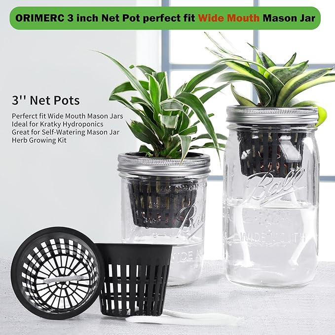 ORIMERC 25 Pack Net Pots 3 inch Hydroponic Pots Come with 25 ft Self Watering Wick & 25 Pcs Plant Label Aquaponics Mason Jar Insert Orchid Netted Basket Slotted Mesh Garden kratky Growing Vegetable