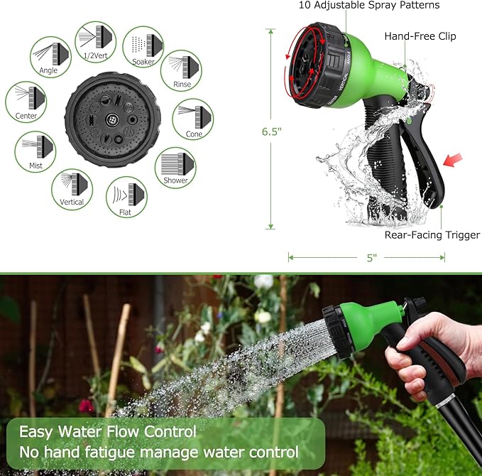 Metal Hose 50 FT, Garden Hose with 10 Function Sprayer Nozzle & Adjustable Nozzle, Garden Hose Rust Proof Kink Free & Tangle Free Flexible for Lawn, Car, RV, and Outdoor Watering