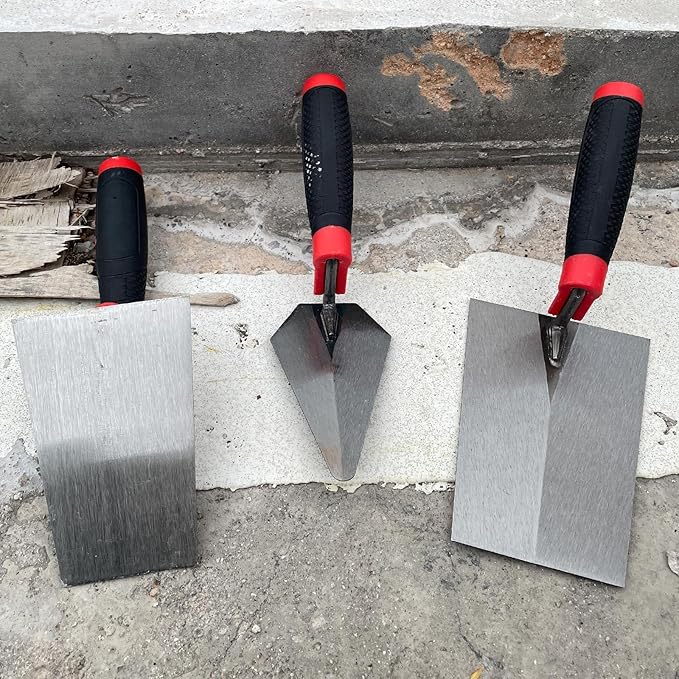 3 Pack Masonry Hand Tool Set, 5” Brick Pointing Trowel, 5.6” and 7” Bucket Margin Trowel, Carbon Steel Bricklaying Hand Tool for Concrete, Cement, Plaster, Tile Construction Projects