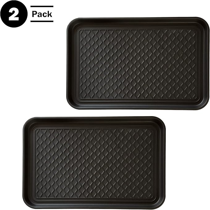 All-Weather Indoor/Outdoor Mat for Boots - Weather-Resistant Hard Plastic Shoe and Boot Tray with Raised Edge by Stalwart (Black, MEDIUM)