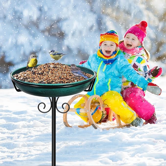 38In Freestanding Bird Bath for Outside, Detachable Birdbaths with Metal Stake, Bird Bath Feeder Bowl for Outdoors Garden Patio Yard Lawn,Sturdy Upgraded 5 Pronged Base (Green)