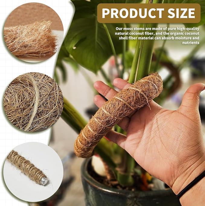 3 Pack Moss Pole Monstera Plant Support, 28 Inch Bendable Moss Poles for Climbing Plants with 20 FT Jute Ropes, Coco Coir Moss Pole Kit Support for Indoor Potted Plants, Pothos, Philodendron