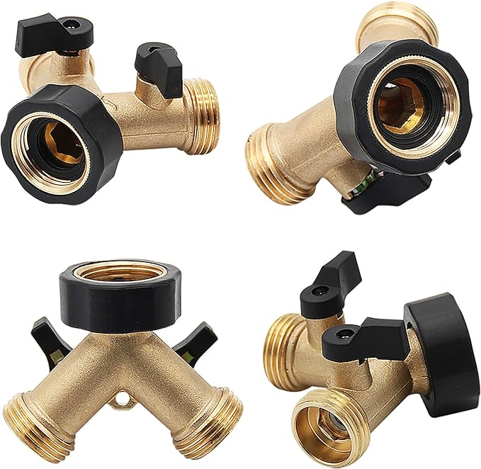 Lifynste 2 Way Brass Hose Splitter, 3/4" Brass Hose Connectors, Y Connector Garden Hose Adapter Connector, 2 Pack