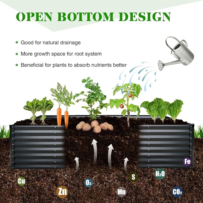 GrowHaus 8x4x2FT Galvanized Raised Garden Bed, Planter Boxes Outdoor Large Metal Garden Beds for Planting Vegetables Flowers Herbs Rectangle Dark Gray