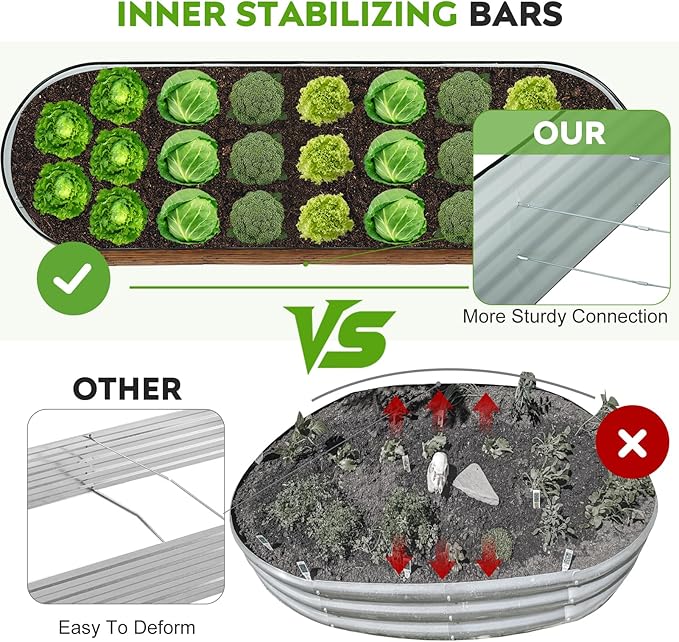 Galvanized Raised Garden Bed Outdoor- 2PCS 8x2x1.4ft Oval Steel Raised Beds for Gardening, Metal Planter Box with Protective Strip and Gloves for Vegetables, Flowers, Fruits (Brown)