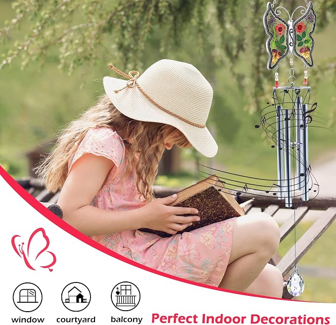 KY&Bosam Butterfly Wind Chime for Outside Memorial Sympathy Gifts 20" Memorial Wind Chimes for Loss of Loved One Butterfly Sympathy Wind Chimes Bereavement Condolence Remembrance Gift for Loss of Mom