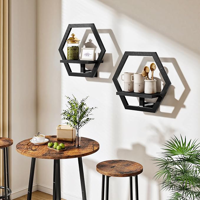 CHOEZON Wall Planters for Indoor Plants Set of 2, Wall Plant Holder, Floating Shelves for Living Room, Bedroom, Kitchen, Home Office, Black TBJ40P2BB