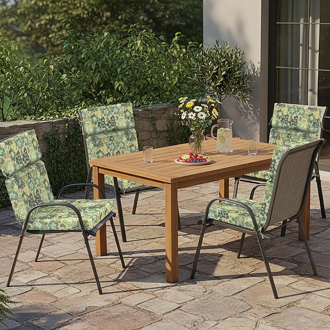 DYTXIII Outdoor High Back Chair Cushions Set of 2, 44"x22" Water Repellent Patio Seat Cushions with Elastic Sponge, All Weather Chair Pads for Rocking, Dining Chairs, Patio Furniture - Green Rose