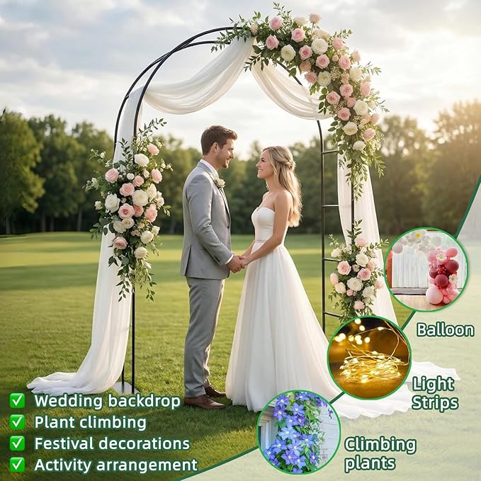 Thickened Tube GreenGiggle 100% Metal 16mm Pipe Diameter Heavy Duty Garden Arch Trellis with Base,7.6ft Trellis for Climbing Plants,Roses,Garden Party,Ceremony & Decorations