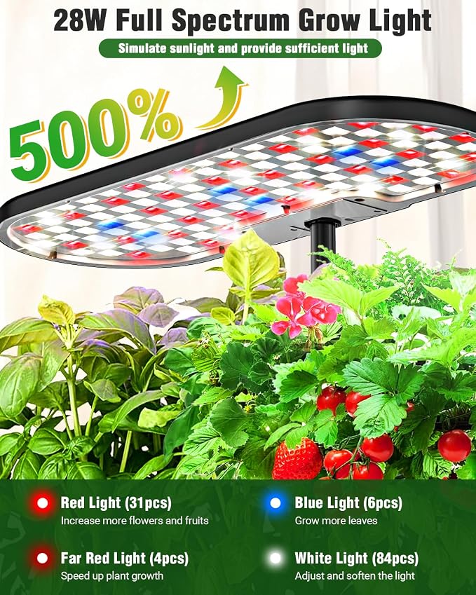 Growell Hydroponics Growing System Kit, 16 Pods Indoor Garden with 28W Full Spectrum LED Grow Light, Auto Timer, 3 Smart Light Modes, 8L Large Herb Garden, Ideal Gardening Gift for Women, Men (Black)