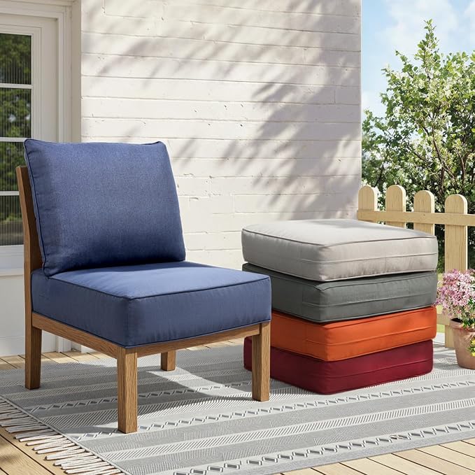 Outdoor Cushion Set for Furniture Patio Furniture, UV Resistant, Water Resistant - 6 Inch Thick Foam Garden Cushions– 24x24 Inch Patio Seat Covers for Chair/Sofa/Couch | Blue | 10-Pack |