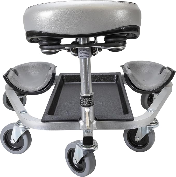 Racatac Kneeling Sitting Creeper with 3 Inch Casters, Rolling Knee Pads with Seat, Adjustable Seat, Knee Pads with Wheels, Assembled in USA, Floor Creeper, 01RAC3
