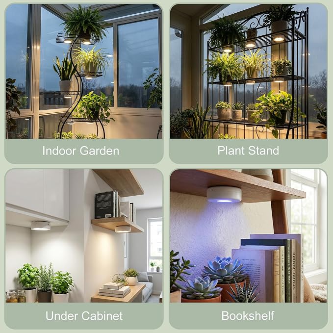 2 Pack Rechargeable Grow Light for Indoor Plants, Cordless Magnetic Plant Lights for Indoor Growing, 6500k Full Spectrum LED Lighting with Timer & Remote, Stepless Dimming for Plant Shelf
