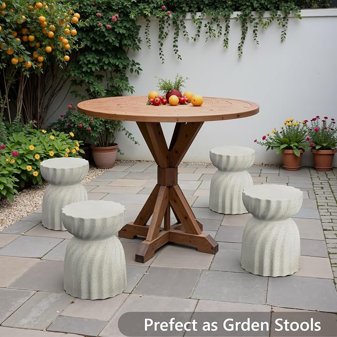 SUNBURY Outdoor Side Table Set of 2, 19" H Outdoor Accent End Table, Patio Coffee Tables, Garden Stool and Plant Stand for Garden, Living Room, Backyard, Spotted White