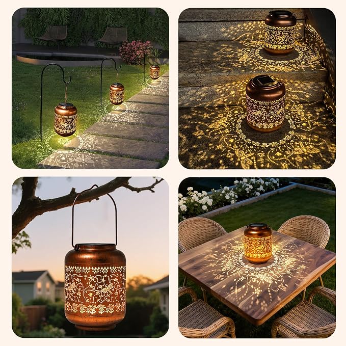Dragonfly Solar Lanterns Outdoor Waterproof, Birthday Gifts for Women Mom Grandma - Copper Metal Hanging Solar Lights for Yard Garden Decor Dragonfly Gardening Gifts