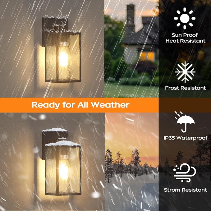 Outdoor Light Fixture Wall Mount, LED Exterior lighting fixtures for Outside, Front Porch Lights, Waterproof Wall Sconce Lantern Lamp, Black Coach Lights for House, Patio, Garage, Doorway, Entryway