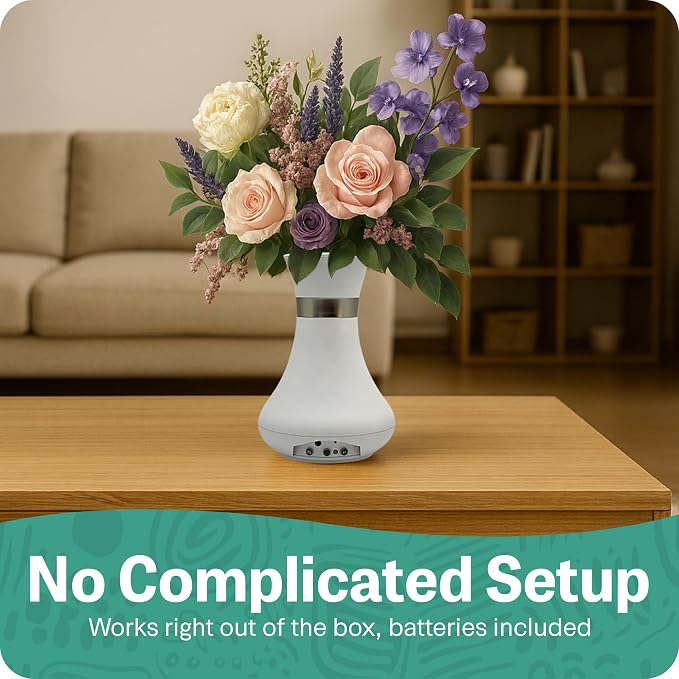 Interactive Robotic Pure Ivory Vase for Flower Bouquets | Bluetooth Capable, Touch Sensitive Floral Holder | Record a Message for Mother's Day, Birthdays, Anniversaries | 6x9 Inches