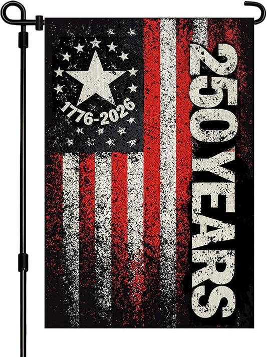 250 Anniversary USA Garden Flag, Double Sided Waterproof Distressed Patriotic Flag 1776-2026, Outdoor Yard Decor 12x18