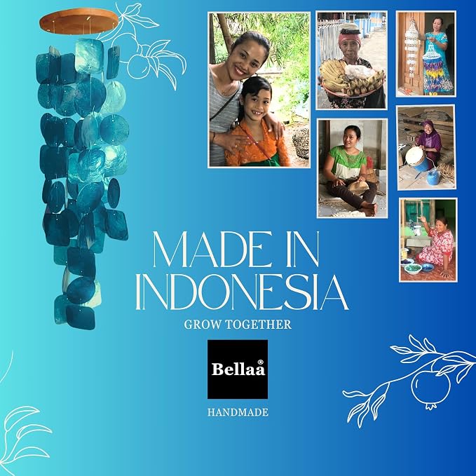Bellaa 24872 Wind Chimes Outdoor, Garden Decorations, Musical, Indoor/Outside Windchimes, Beach, Gifts for Mom, Sea Glass Shells