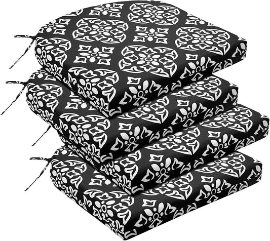 Basic Beyond Outdoor Chair Cushions Set of 4, Outdoor Cushions for Patio Furniture, Water Resistant Patio Chair Cushions with 2 Ties, 17x16x2, Medallion