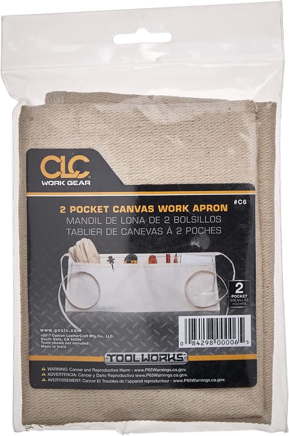 Custom Leathercraft Clc C6 Canvas Waist Apron Two Pocket, Unisex Adult, White, (Pack of 2)