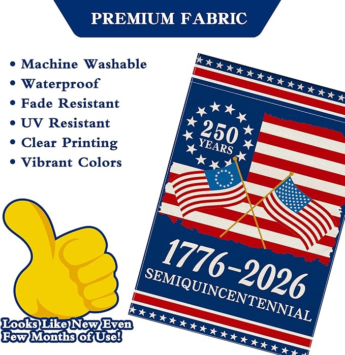 250th Anniversary America Garden Flag, 250 Years Banner USA 4th of July Patriotic 1776-2026 Yard Sign Double-Sided Waterproof Flag 28x40 Inch